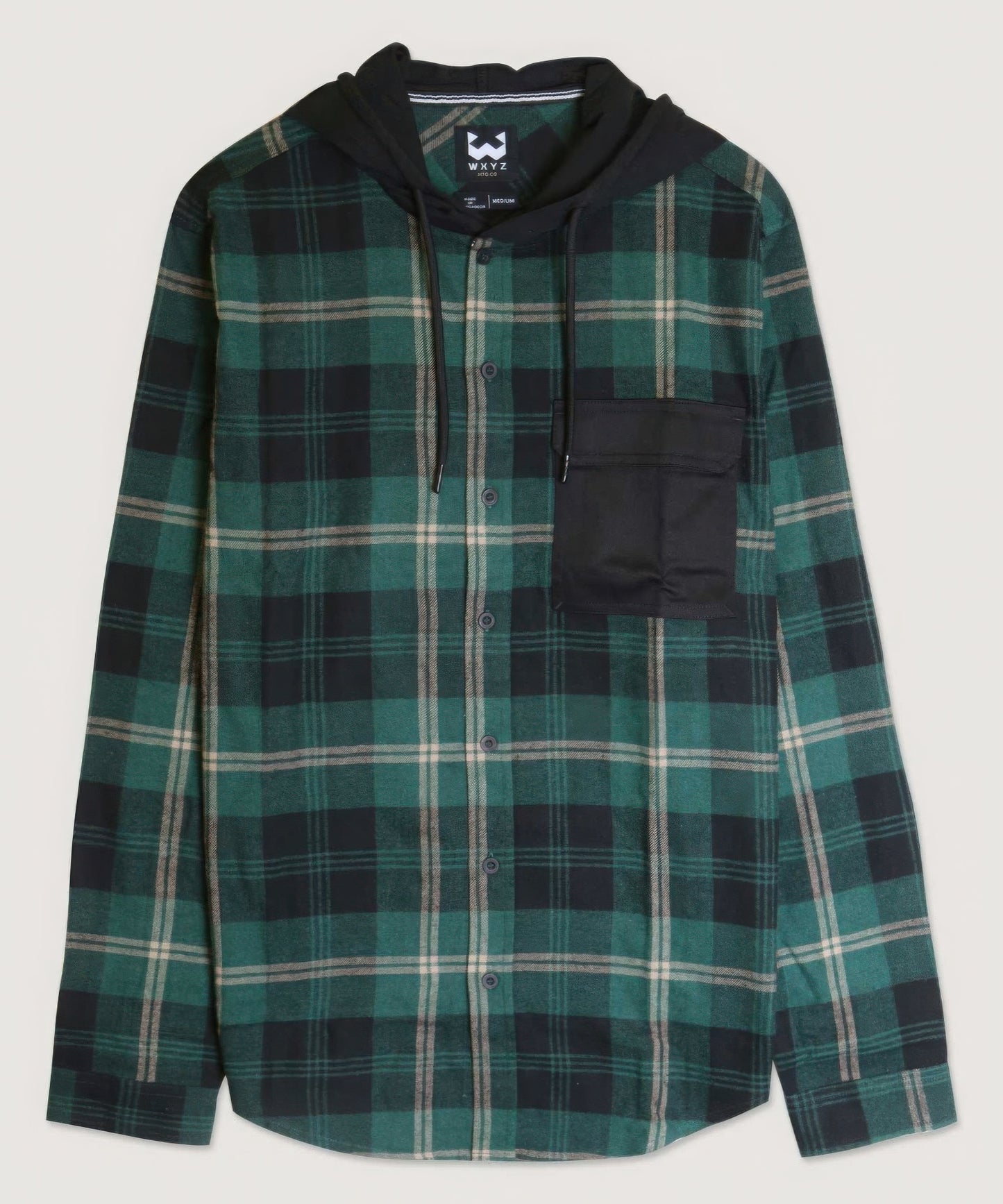Contrast Pocket Plaid Hooded Shirt Man