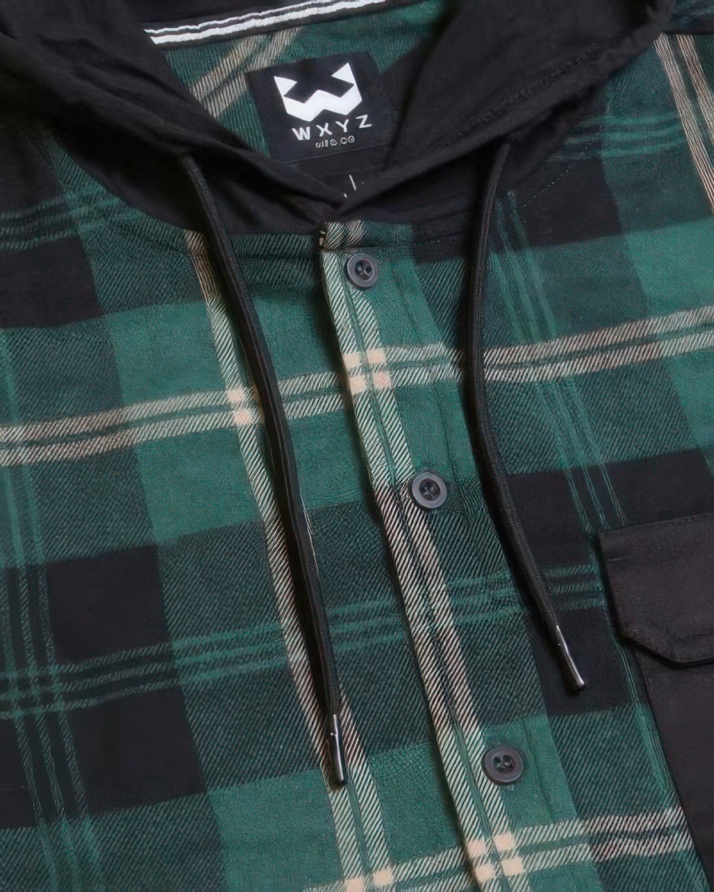Contrast Pocket Plaid Hooded Shirt Man