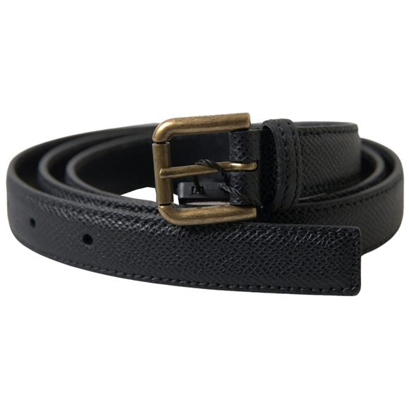 Dolce & Gabbana Black Leather Gold Metal Buckle Men Belt