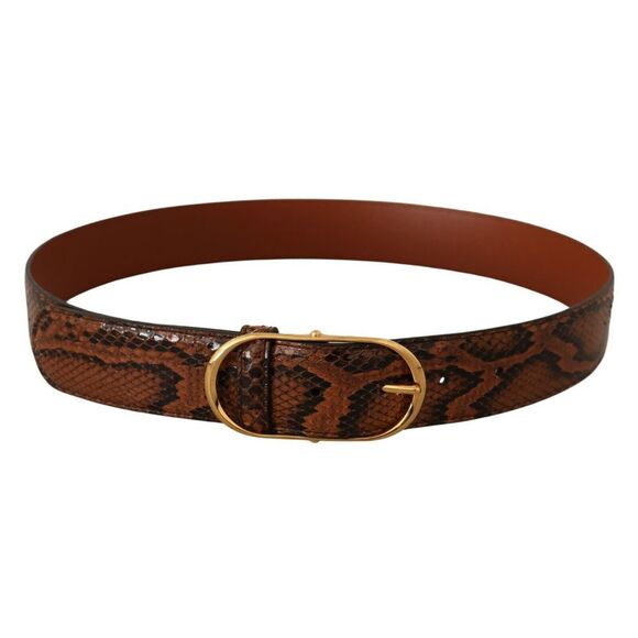 Dolce & Gabbana Brown Exotic Leather Gold Oval Buckle Belt
