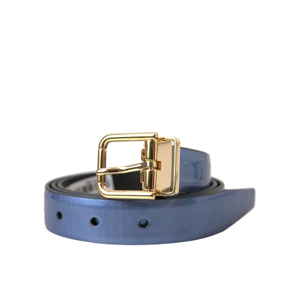 Dolce & Gabbana Metallic Blue Leather Gold Metal Buckle Belt