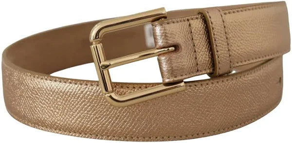 Dolce & Gabbana Rose Gold Leather Metallic Tone Metal Buckle Belt